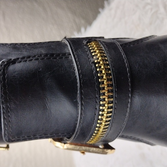Soda Black Faux Leather Dual Zip Buckle   Round Toe Stacked Heel Moto Ankle Boot - Picture 14 of 16
